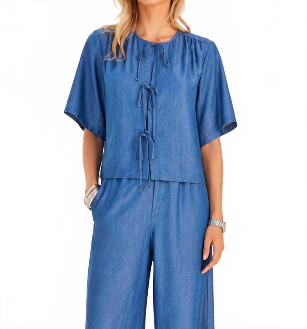 NEW FIFTEEN TWENTY women's nadine bow detail top in chambray
